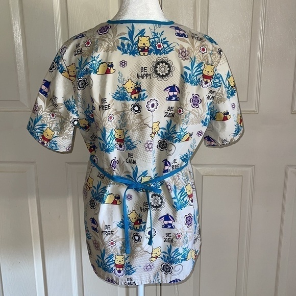 Disney Winnie The Pooh And Eeyore Chibi “Be Happy” Scrub Top - Picture 2 of 6